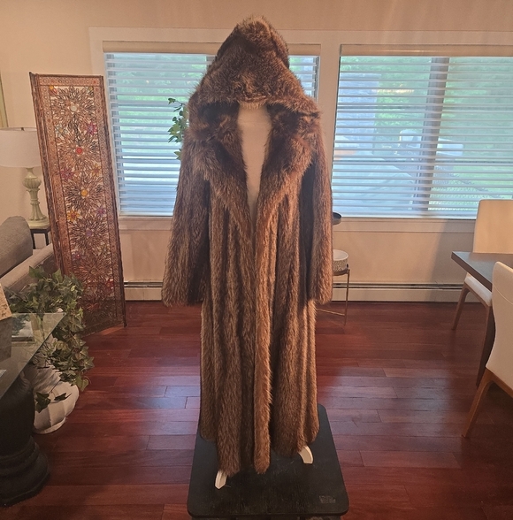 Jackets & Blazers - VTG 80s Genuine Hooded Racoon Fur Full Length Maxi Coat Mob Wife Glam Festival S